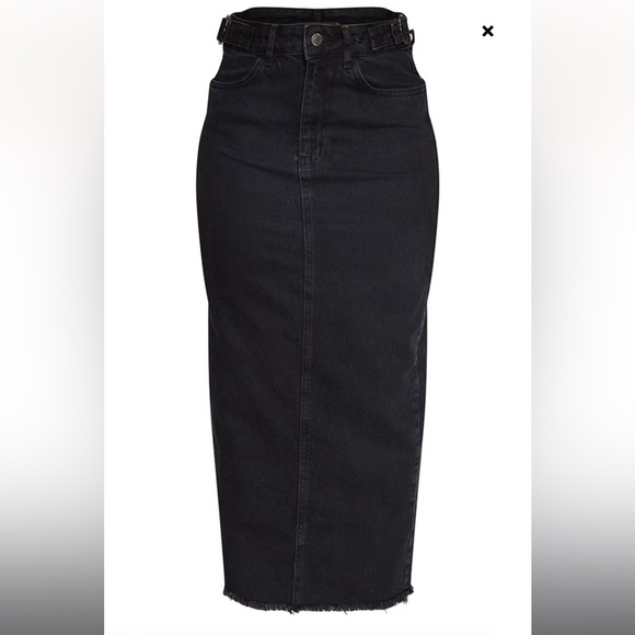 NWT PrettyLittleThing WASHED BLACK SIDE ADJUSTER DENIM MIDI SKIRT - Picture 2 of 6